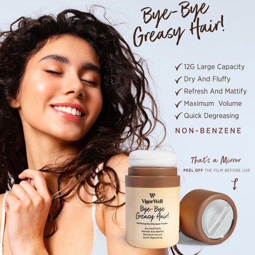 VigorWell Dry Shampoo Powder for Women - Natural, Non-Aerosol, Travel Size (12g/0.42 Oz) for Dark Hair