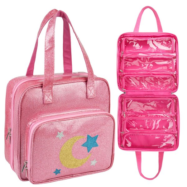 Jaffzora Dolls Carrying Case Compatible with LOL Surprise Dolls All,Hanging Travel Toys Storage Tote Bag with 6 Clear Pockets for Girls, Bag Only,Pink