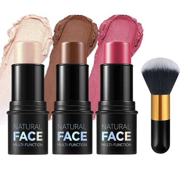 3 Pcs Contour Stick Set Multi Face Makeup Pencil Kit Shades Highlighter Stick Bronzer Stick Blusher Stick Waterproof Long Lasting Contour Stick Smooth Natural Contouring Illuminator