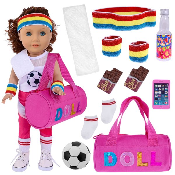 iBayda 13pc Doll Clothes Accessories-World Cup Team USA Soccer Uniform Outfits Play Set Toys for 18 inch Dolls (No Doll)