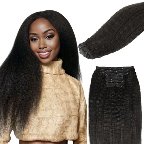 Lashey Seamless Clip in Hair Extensions Human Hair Kinky Straight 130g 9pcs Natural Black 18 Inch Human Hair Clip in Extensions PU Clip ins with Invise Edge for Women