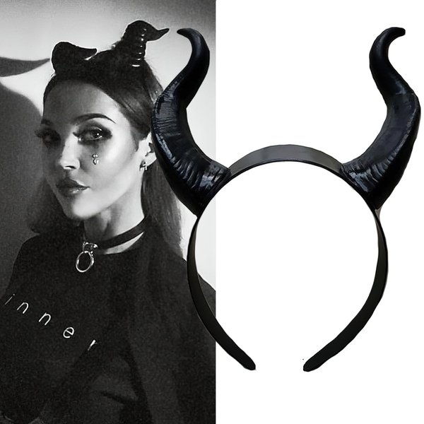 AUOCATTAIL Black Devil Horns Headband Halloween Devil Costume for Women Men Girls Fancy Dress Cosplay Hairband