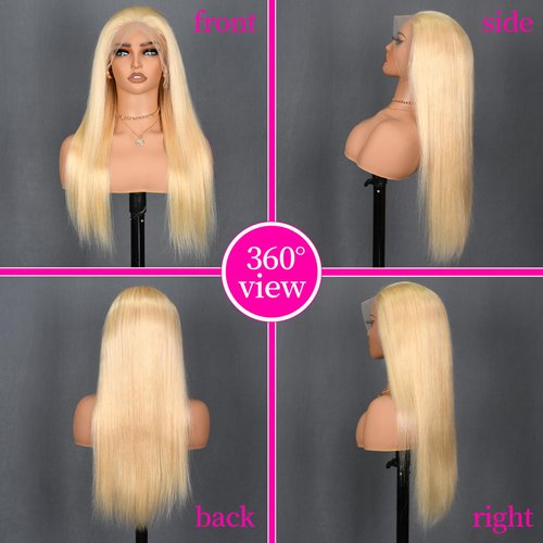 613 Lace Front Wig Human Hair 13×4 Blonde Lace Front Wigs Human Hair 180% Density Straight Lace Frontal Wig Human Hair Pre Plucked With Baby Hair HD Lace Front Wigs Human Hair for Black Women (34Inch)
