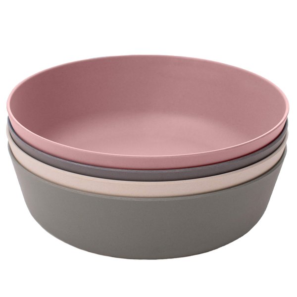 WeeSprout Bamboo Kids Bowls, Set of Four 15 oz Kid-Sized Dinnerware, Cereal, Leftovers & Snack Bowl, Dishwasher Safe (Pink, Green, Gray, & Beige)