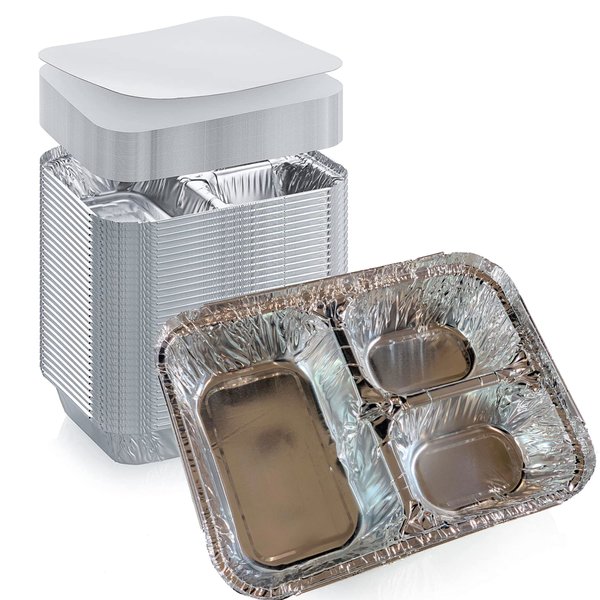 DHG PROFESSIONAL Disposable Aluminum Foil Tray with Paper Board Lids (Pack of 20 sets) – 3 Compartment Foil Pan