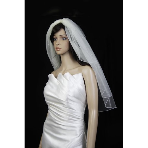 Bridal Veil Ivory 2 Tiers Elbow Length Pencil Edge With Scattered Rhinestones