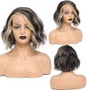 Highlights Color Synthetic Wavy BoB Wigs for Black Women Side Part Short Curly Wavy Bob Wigs Shoulder Length Wig 10" Natural Black Bob Wavy Wigs for Daily Party Use Heat Resistant Fiber(H4/24#)