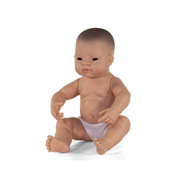 Miniland Asian Boy Newborn Baby Doll 15.75", Anatomically Correct, for Children 10 Months and Older, Soft Vinyl Body, Made in Spain, Defined Facial Features