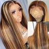 28 Inch Highlight Ombre Lace Front Wig Human Hair Pre Plucked 13x4 Colored 4/27 HD Lace Frontal Human Hair Wigs with Baby Hair 180% Density Glueless Honey Blonde Straight Lace Front Wigs Human Hair