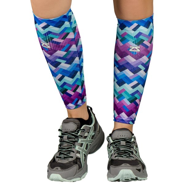 Zensah Running Leg Compression Sleeves – Shin Splint, Calf Compression Sleeve, Made in USA for Sports, Travel, Men and Women (Geo Waves, Small/Medium)