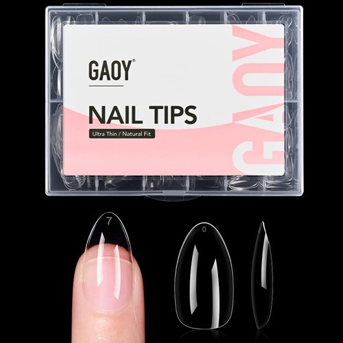 GAOY Medium Almond Nail Tips, 240Pcs Soft Pre-shaped Acrylic Nail Tips, 12 Sizes Clear Full Cover Fake Press on Nails Tips, Nail Extension Tips