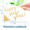T MARIE 50 Happy New Year Postcards - Faux Gold Confetti Post Cards Set for New Year’s Day 2024-2025 Bulk Thank You Notes for Family, Business, Clients, New Years Eve Party Invitations and More