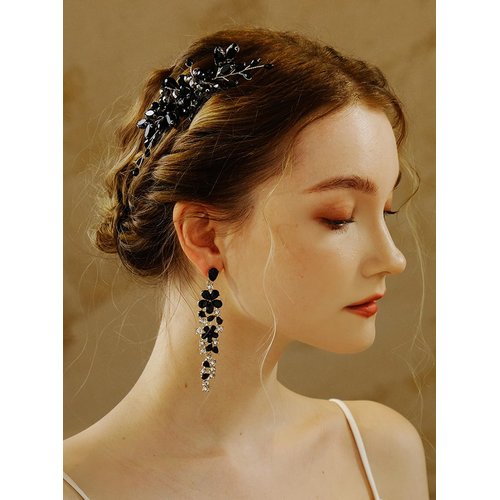 Denifery Black Teardrop Hair Comb Vintage Rhinestone Crystal Headpiece Bridal Side Combs Wedding Hair Accessories for Women and Girls