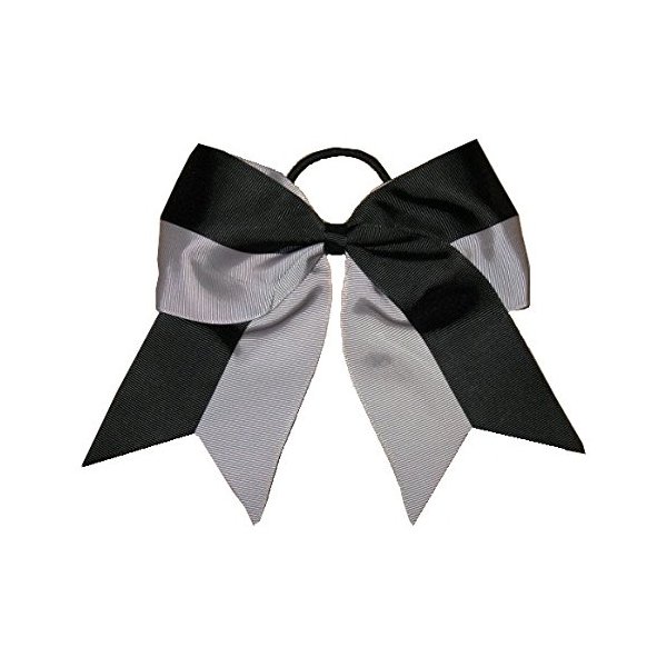 NEW "Two-Tone BLACK & GRAY" Cheer Bow Pony Tail 7 Inch Girls Hair Cheerleading Dance Practice Football Games Uniform Elastic Grosgrain Ribbon