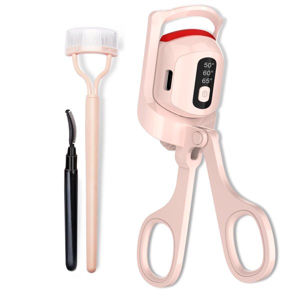 LICNIA Heated Eyelash Curler, Temperature Display Heated Lash Curler with Separator Tool and Brush, 3 Heating Modes Rechargeable Electric Eyelash Curler for Stunning Lashes in Minutes (Pink)