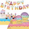 Lonfliness 132Pcs Ice Cream Party Decorations Set Ice Cream Party Supplies Tableware Kit Ice Cream Paper Plates, Napkins, Tablecloth,Banner for Kids Girls for Party , Birthday, Baby Shower Serve 25