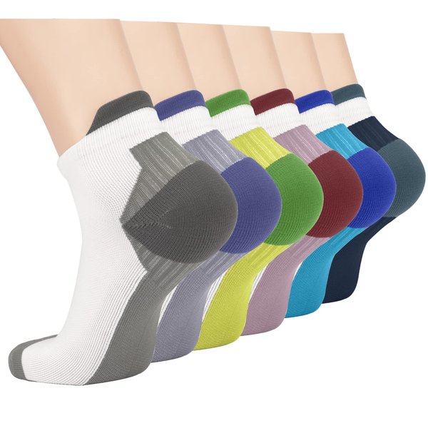 Copper Plantar Fasciitis Running Compression Socks for Men & Women – 3/6 Pairs Arch Support Ankle Socks for Athletic&Travel (Small/Medium, B0-6 Multicolour No Show)
