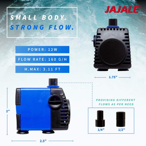 JAJALE 160 GPH Submersible Water Pump Ultra Quiet for Pond,Aquarium,Fish Tank,Fountain,Hydroponics