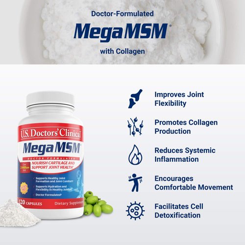 U.S. Doctors’ Clinical Mega MSM Daily Support for Joint Comfort & Movement with Vitamin C, Collagen, and Neem to Promote Cartilage, Tendon, Ligament Health (1 Month Supply – 120 Capsules)