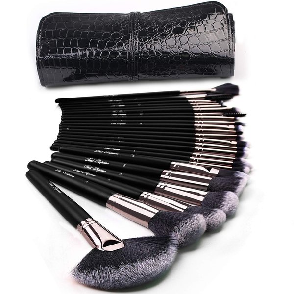 Real Perfection Makeup Brushes 24pcs Makeup Brush Set Premium Synthetic Powder Foundation Contour Blush Concealer Eye Shadow Blending Liner Make Up Brush Kit with Case