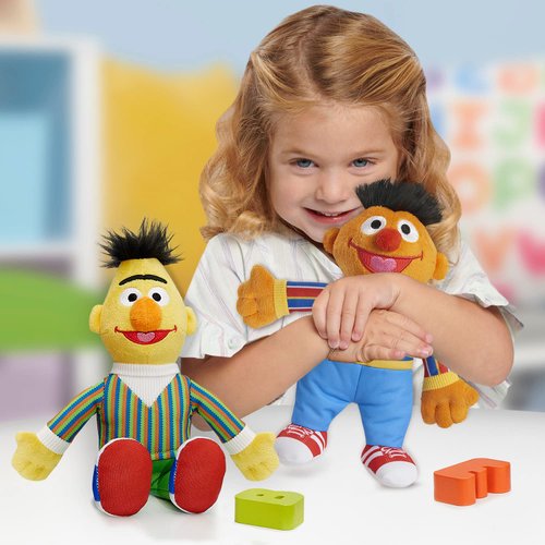 Just Play Sesame Street Friends Bert and Ernie 8-inch 2-Piece Sustainable Plush Stuffed Animals Set, Kids Toys for Ages 18 Month