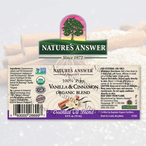 Nature's Answer 100% Pure Organic Essential Oil Blend, 0.5-Ounce, Vanilla/Cinnamon
