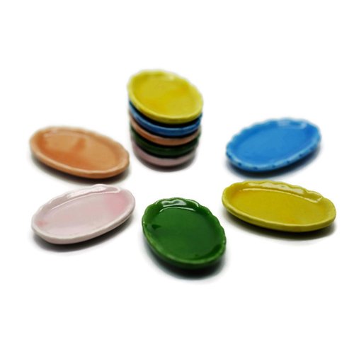 10 Mix Colorful Ceramic Oval Plates Dollhouse Miniatures Ceramic Supply Food by Cool Price