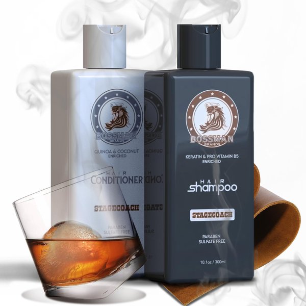 Bossman Hair Shampoo and Conditioner Combo - Hydrating, Strengthening, and Soothing Formula for Men's Hair - Paraben Free & Sulfate Free (Stagecoach)