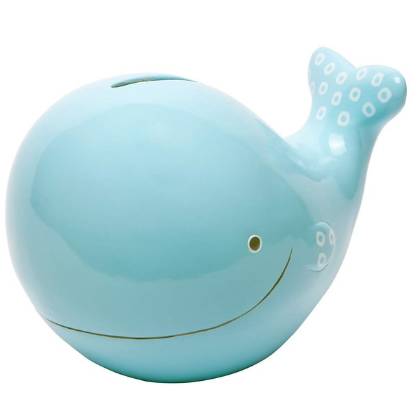 C.R. Gibson Ceramic Bank, Painted Ceramic Coin Bank for Baby, Nursery Décor, Measures 6.5" W x 4.5" D x 4.5" H - Whale