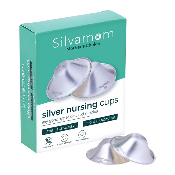 Silvamom® The Original Silver Nursing Cups | Nipple Shields for Nursing Newborn Breastfeeding | 925 Silver | Nickel Free | Newborn Essentials Must Haves | Soothies and Protect (Regular Size)