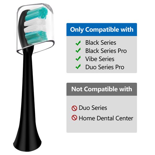 Replacement Toothbrush Heads Compatible with AquaSonic Black Series Vibe Series Electric Toothbrush, Curved Shape Design Planted with Nylon Bristle (Black)