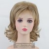 RENERSHOW Short Mixed Blonde Curly Wig with Bangs Natural Wavy Synthetic Wigs for Women
