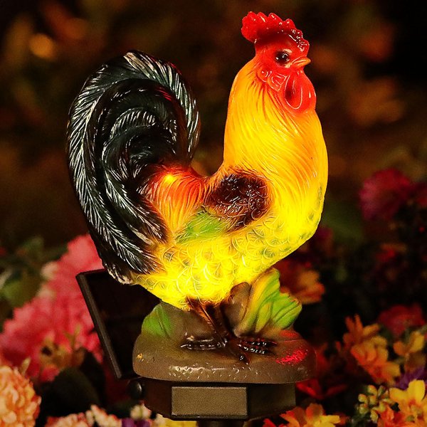 ZFNN Solar Rooster Lights Outdoor Decorative,Solar Chicken Decor Garden Stakes Lights,Waterproof Chicken Statue with Led Lights Yard Art for Pathway Lawn Patio Courtyard Backyard(Warm White)
