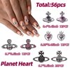 Tatiwoo 56Pcs 3D Nail Charm Gems, Pink&White Planet Heart Silver Alloy Nail Charms, Silver Planet Heart Gems Jewel Luxury Rhinestone Crystal Diamond for Nail Art Design