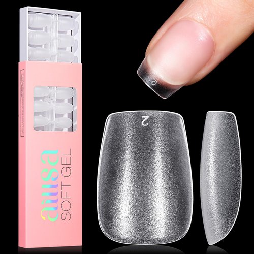 AILLSA Extra Short Coffin Nail Tips - 240 PCS Upgraded Matte Soft Gel Full Cover Nail Tips No Filed, Pre-shaped Clear Acrylic False Gelly Nail Tips for DIY Press On Nails 15 Sizes With Box