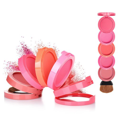 Meao Multi-layer 5 Colors Blusher Compact Powder Makeup - Facial Base Foundation Pressed Powder Cheek Cosmetics with Brush - Pro Face Sheer Matte Mineral Blush Contouring Kit Base Pallet Palette