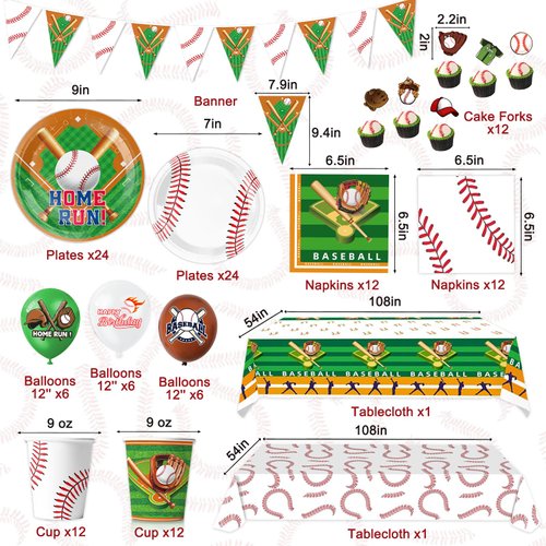 Baseball Party Decorations Supplies for 24 Baseball Birthday Decorations Include Baseball Party Plates Napkins Cups Banner Tablecloth Balloons Cake Toppers Baseball Themed Party Decorations