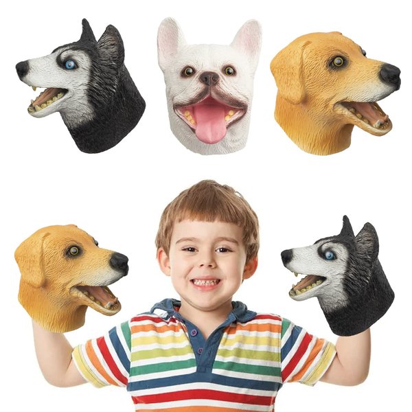 Omoojee Dog Hand Puppets, Labrador & Husky & French Bulldog 3 pcs Latex Animal Toys, Realistic Puppets Gift for Kids