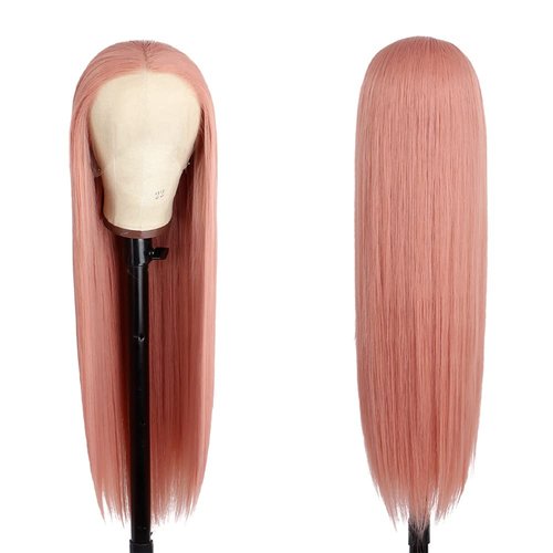 V'NICE Rose Gold Lace Front Wig 13×2.5 Long Straight Pink Synthetic Glueless Heat Resistant Fiber Synthetic Lace Front Wigs for Fashion Women Natural Hair Line
