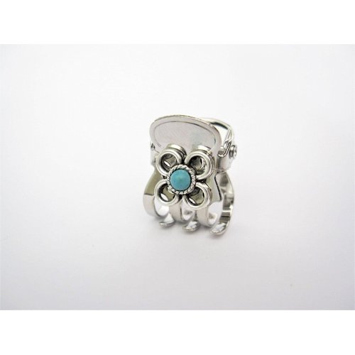 Generic Tiny mini silver metal flower hair claw clip with turquoise stone
