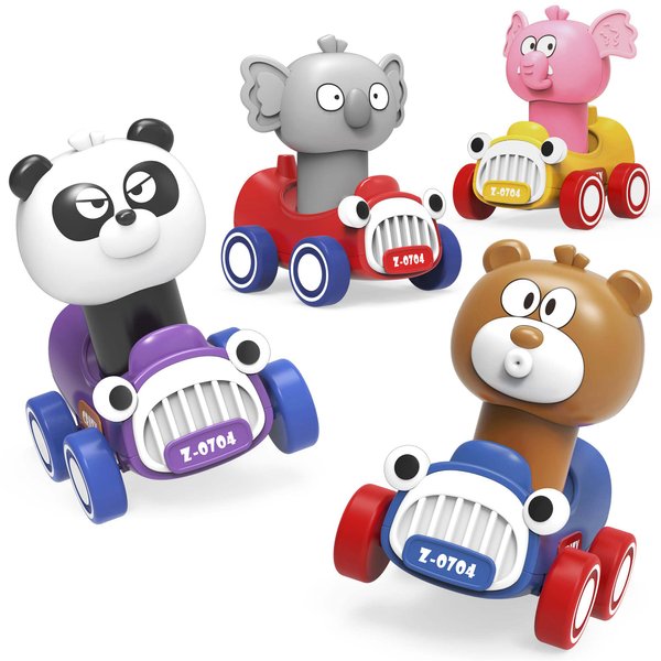 TECKMICO 4-Pack Baby Toys for 1 Year Old boy,Press and go Animal car Toys for Toddler Toys Age 1-3,Birthday Gifts for 1 2 3 Year Old boy Toys