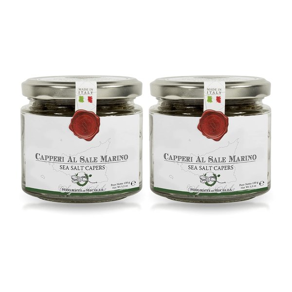 Frantoi Cutrera Gourmet Italian Capers in Sea Salt - Capers Non Pareil - Capers For Cooking and Garnishing - Mediterranean Caper Imported From Italy 5.3oz (150g) Pack of 2