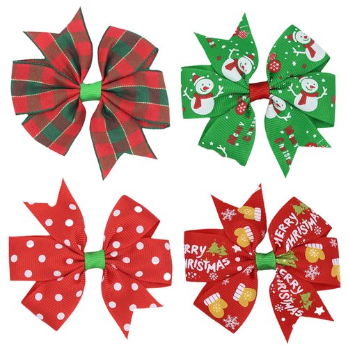 Christmas Hair Bow Clip Girls Baby Bow Clips for Christmas Red and Green Santa Claus Hair Accessories for Alligator Clip Non-slip Winter Xmas Gift for Hair-4pcs