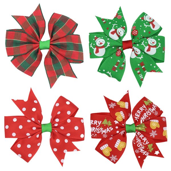 Christmas Hair Bow Clip Girls Baby Bow Clips for Christmas Red and Green Santa Claus Hair Accessories for Alligator Clip Non-slip Winter Xmas Gift for Hair-4pcs