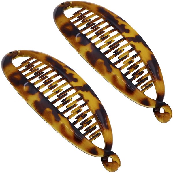 Camila Paris CP1578 2 Pack French Banana Clip Hair Comb Classic Girls Updo Flexible Ponytail Holder Interlocking Banana Combs, Fashion Durable Styling Hair Accessories for Women, Made in France