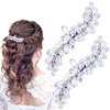 HINZIC 2Pcs Rhinestone Barrettes Crystal Sparkly Leaf Diamond Hair Clips Silver French Bridal Hairpins Wedding Engagement Prom Christmas Valentines Accessories for Bride Women Girls Thick Hair