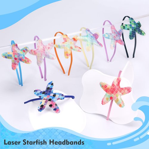 8pcs Starfish Headbands Laser Sea Star Hair Band Glitter Star Hair Hoop for Women Girls Toddler Head Wear Gifts Hair Accessories Birthday Wedding Pool Party Decoration