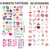 8Sheets Glow In The UV Neon Tattoos Fake Face Body Waterproof Glitter Lip Temporary Tattoos for Adults Party Supplies 50Pc Love Waterproof Vinyl Stickers for Kids Bottle Laptop Guitar Party Favors