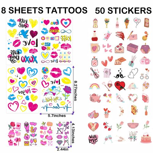 8Sheets Glow In The UV Neon Tattoos Fake Face Body Waterproof Glitter Lip Temporary Tattoos for Adults Party Supplies 50Pc Love Waterproof Vinyl Stickers for Kids Bottle Laptop Guitar Party Favors