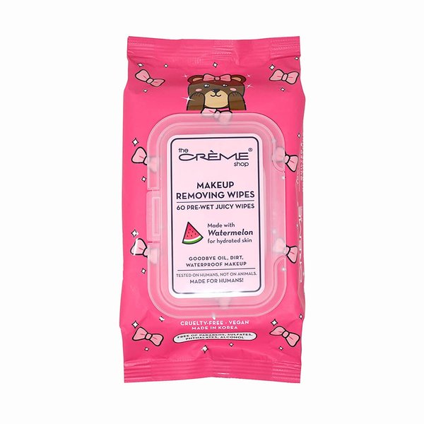 The Crème Shop Makeup Removing Wipes Made with Watermelon for Hydrated Skin (60 Pre-Wet Juicy Wipes)